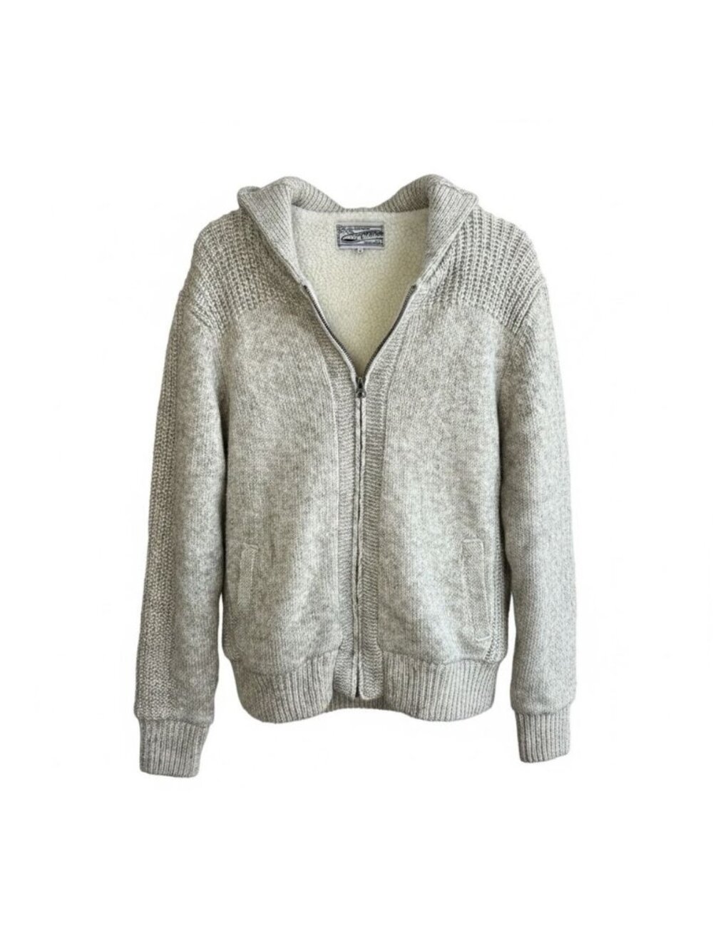 Schott Bros. Men’s Oatmeal Yak Wool Blend Full Zip Hooded Cardigan Sweater M